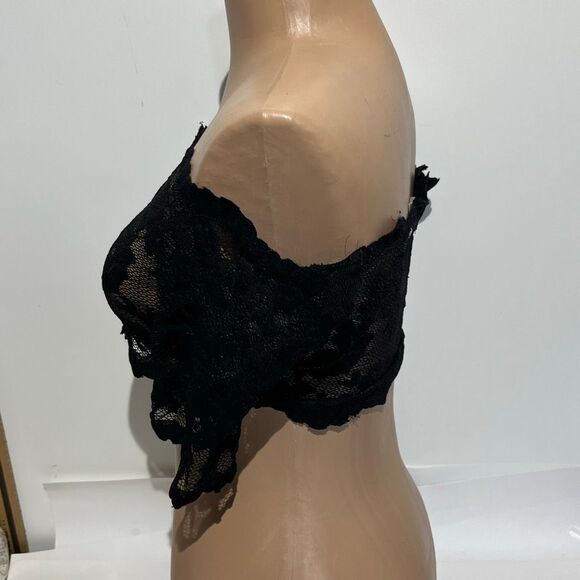 Victoria’s Secret Vintage Black Lace Off Shoulders Crop Top Sz small Y2K - Picture 3 of 8